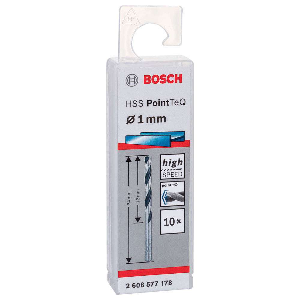Broca Metal Bosch Aço Rápido HSS-PointTeQ 1,0mm 10 peças