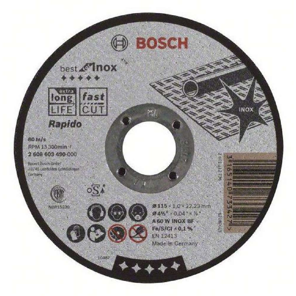 Disco de Corte Bosch Best for Inox 115x1,0mm Centro Reto