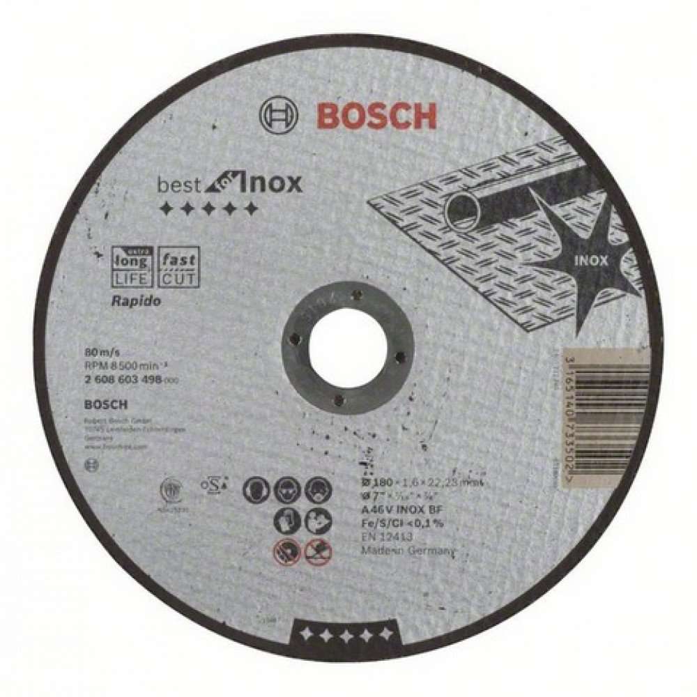 Disco de Corte Bosch Best for Inox 180x1,6mm Centro Reto