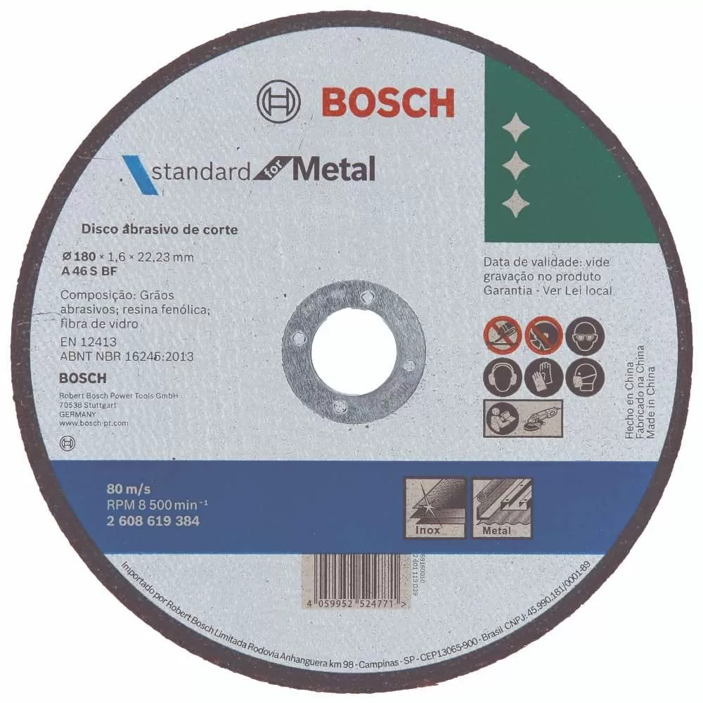 Disco de Corte Bosch Standard for Metal 180x1,6mm Reto