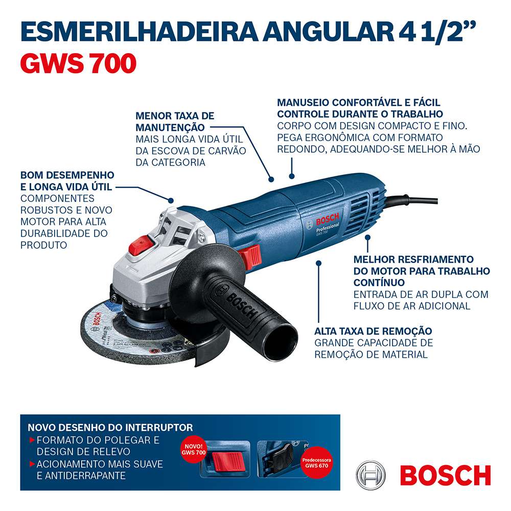 Esmerilhadeira Bosch GWS 700, 710W 220V