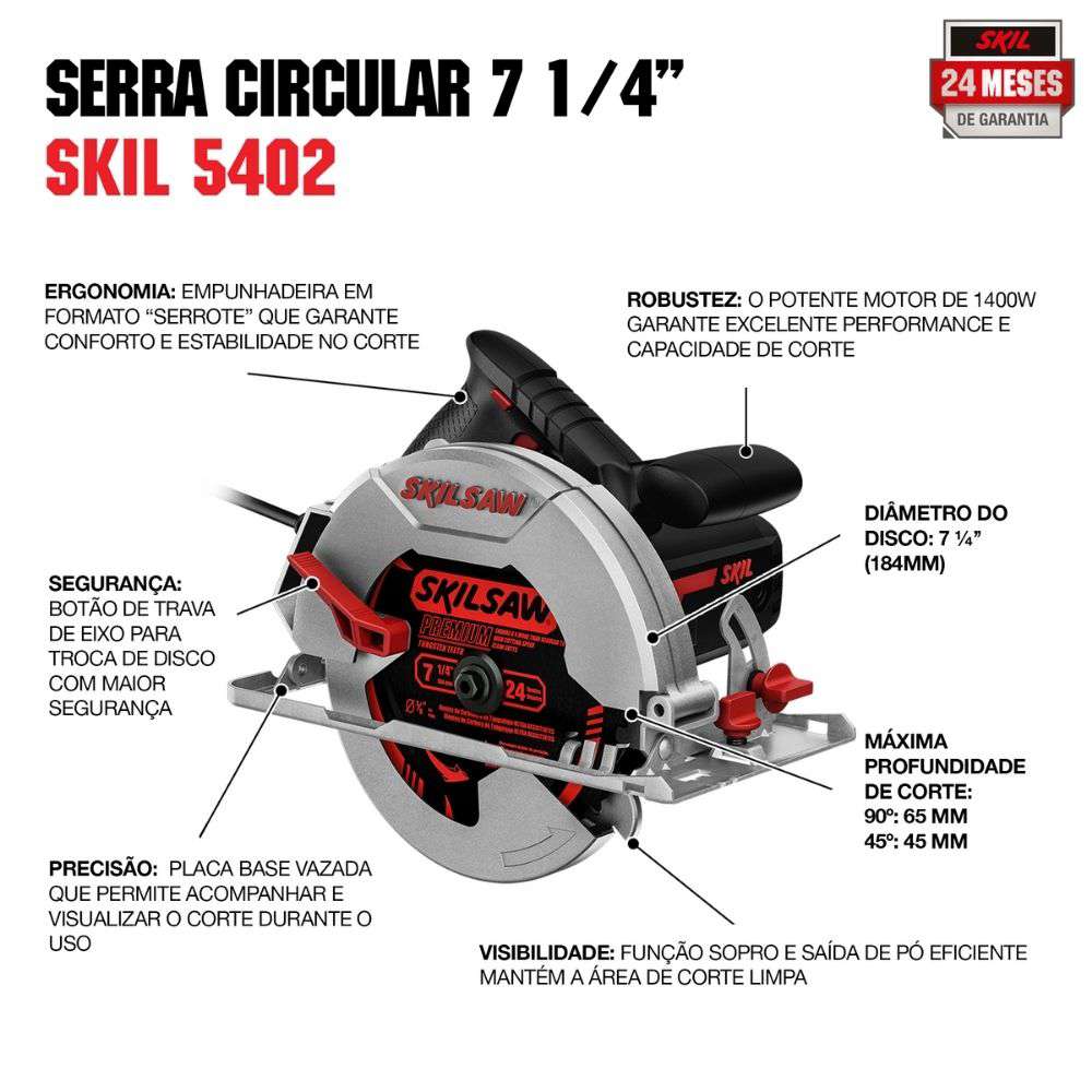 Serra Circular Skil 5402 1400W 220V com disco 24 dentes